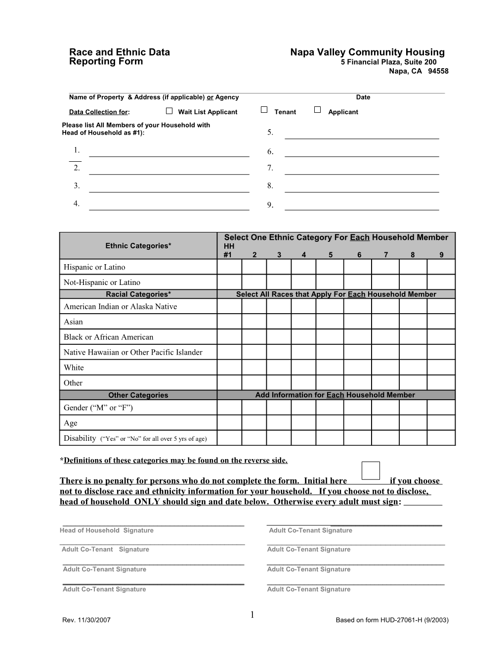 Race and Ethnic Data Collection Form