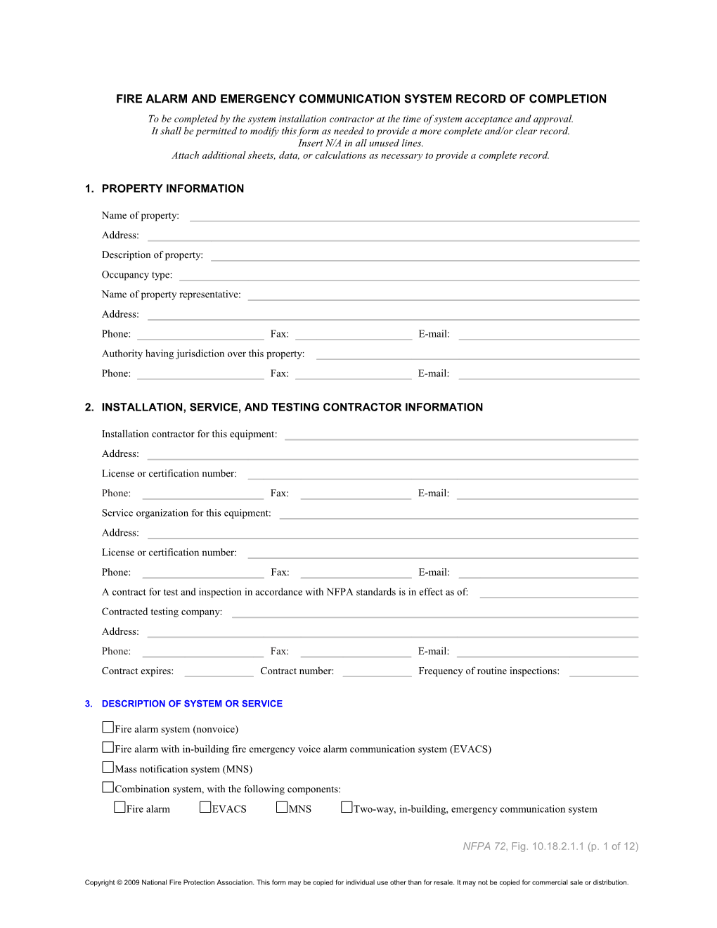 Fire Alarm System Record of Completion s1