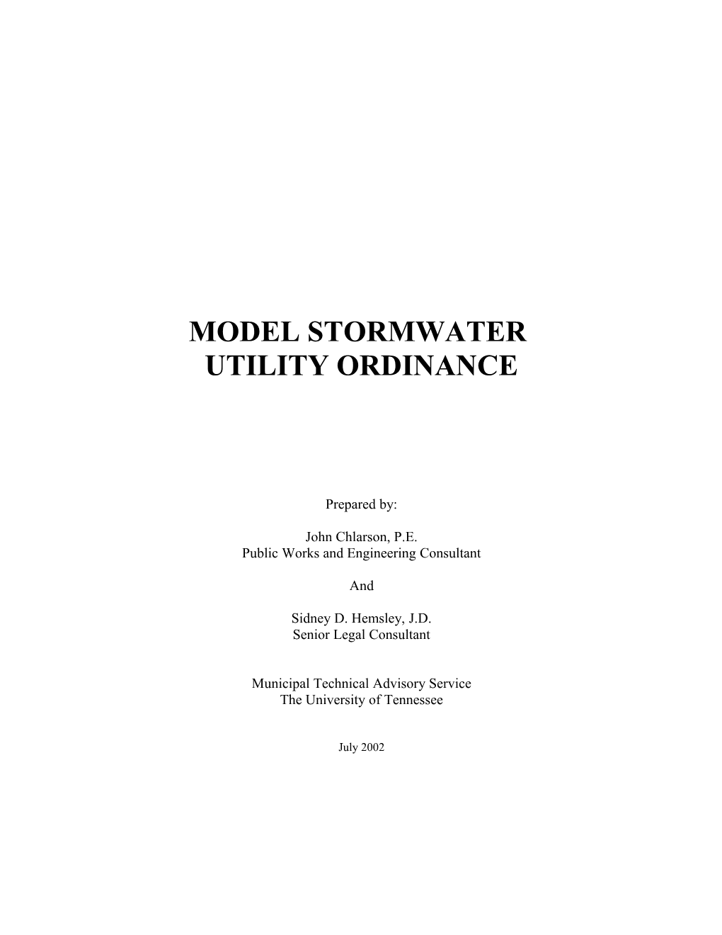 Model Stormwater Utility Ordinance