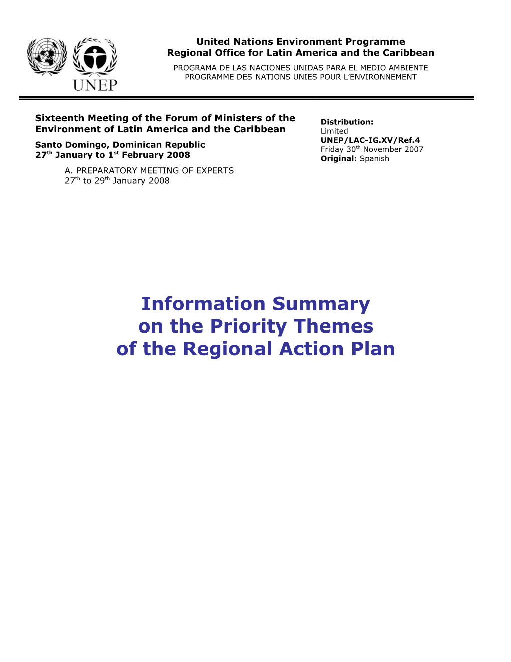 Information Summary on the Priority Themes of the Regional Action Plan