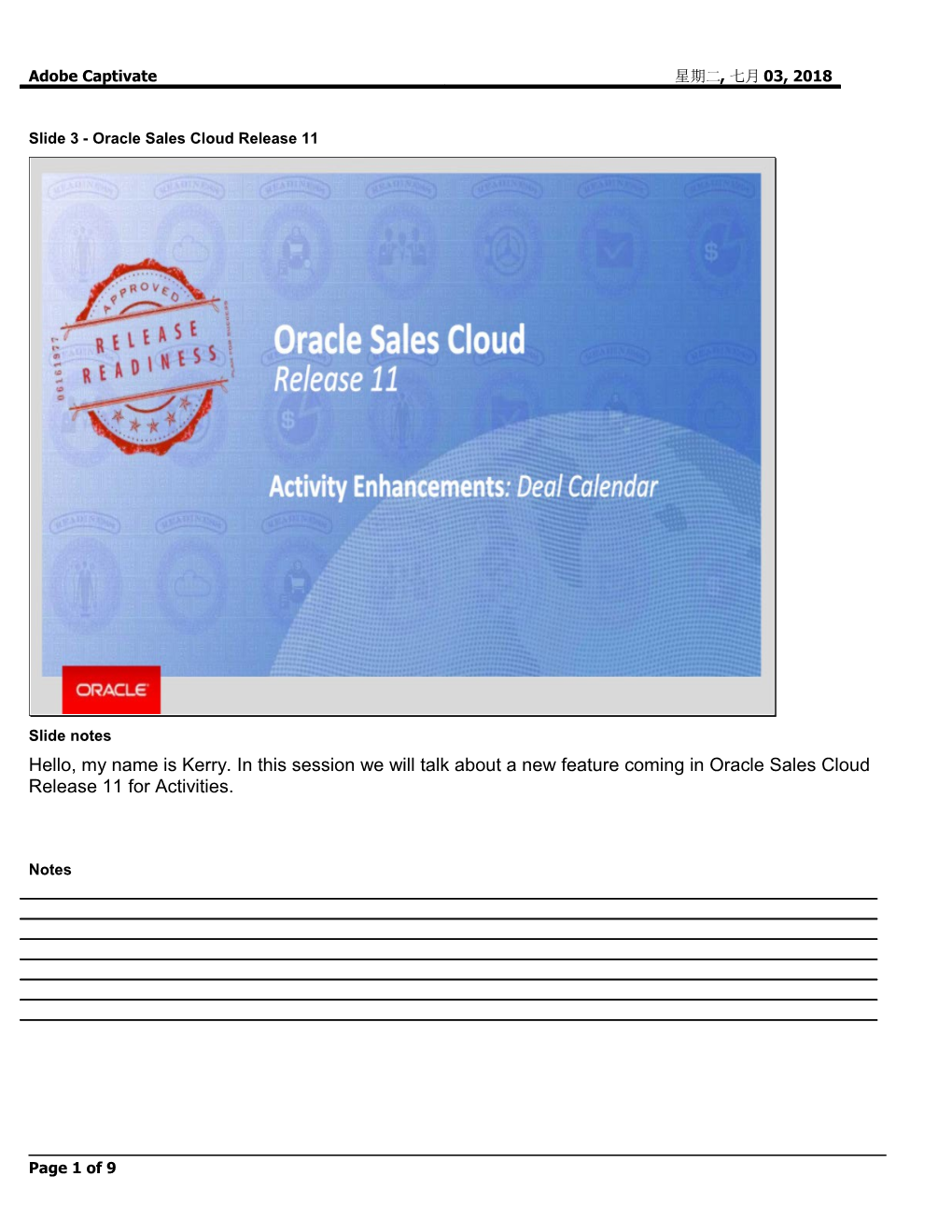 Slide 3 - Oracle Sales Cloud Release 11