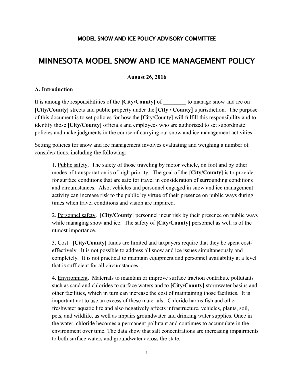Model Snow and Ice Policy Advisory Committee