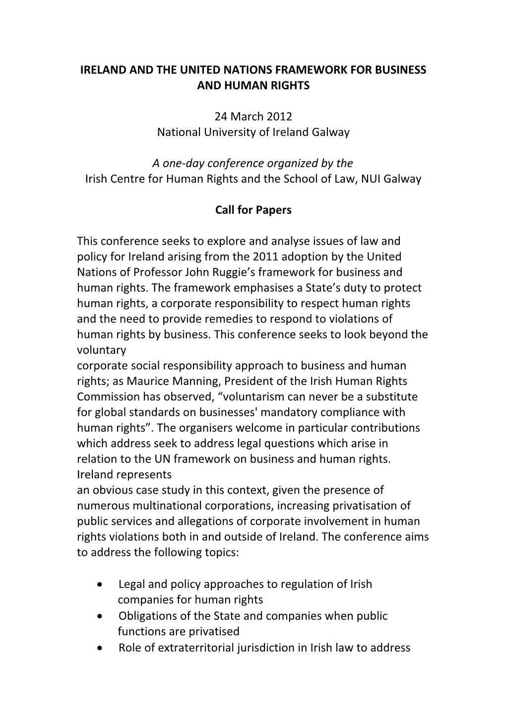 Ireland and the United Nations Framework for Business and Human Rights