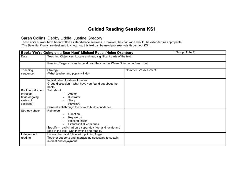 Guided Reading Sequence Proforma