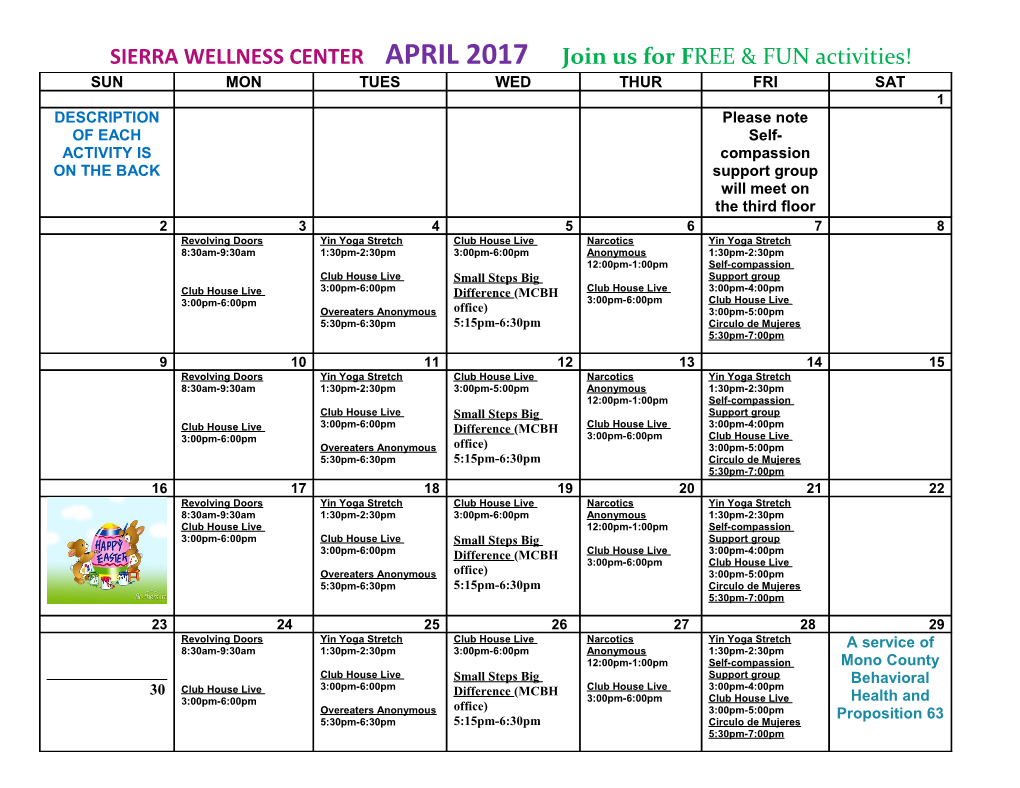SIERRA WELLNESS CENTER March 2013 Join Us for FREE & FUN Activities s1