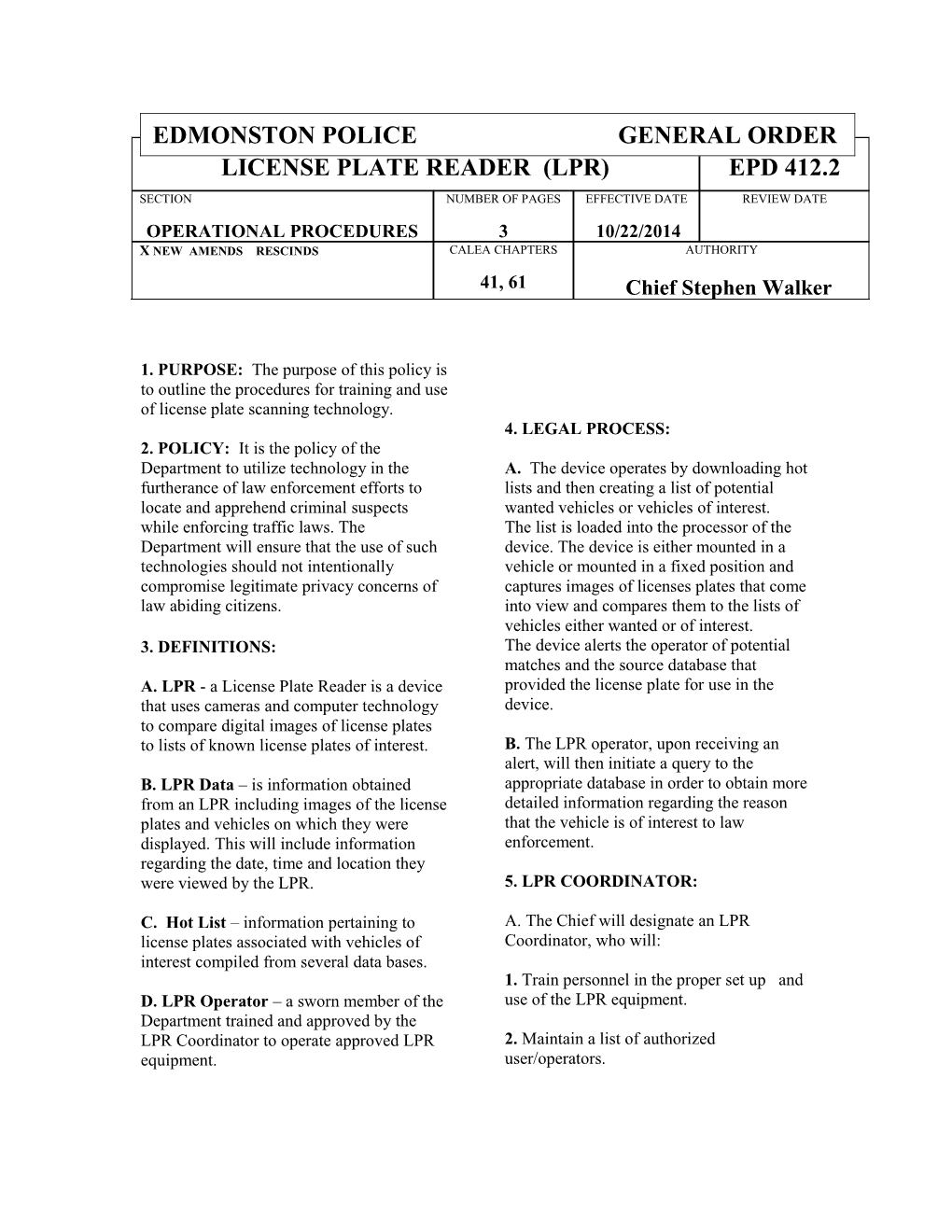 License Plate Reader Epd 412.02