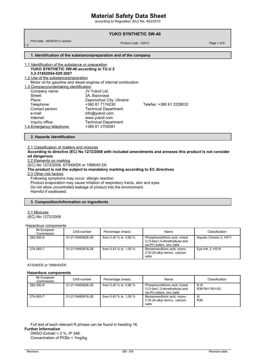 Material Safety Data Sheet s58