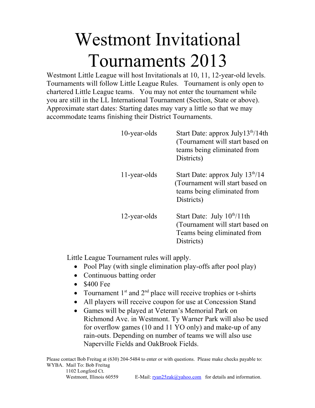 Westmont Invitational Tournament