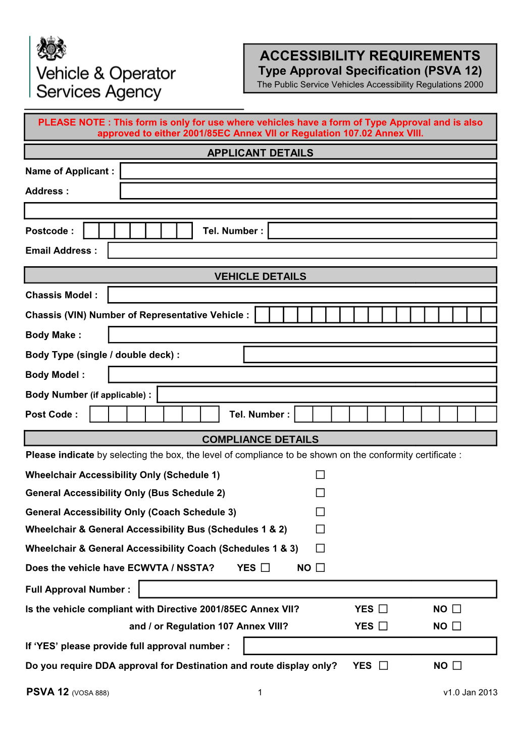 Psva 6 Application for a Dda Certificate of Type Approval