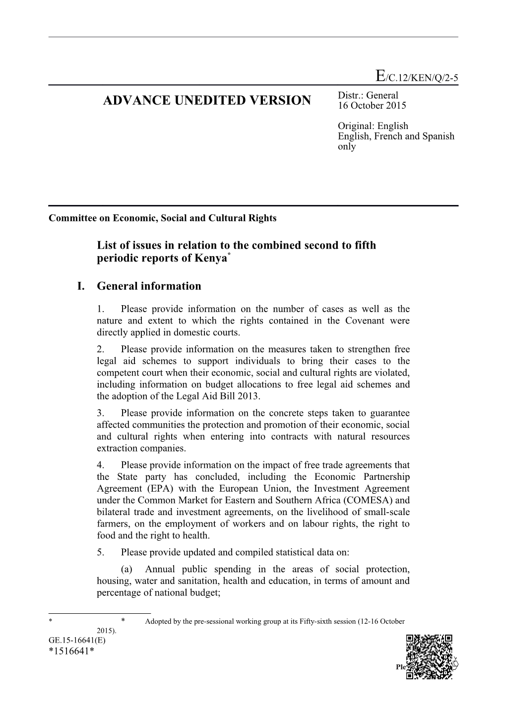 Committee on Economic, Social and Cultural Rights s11