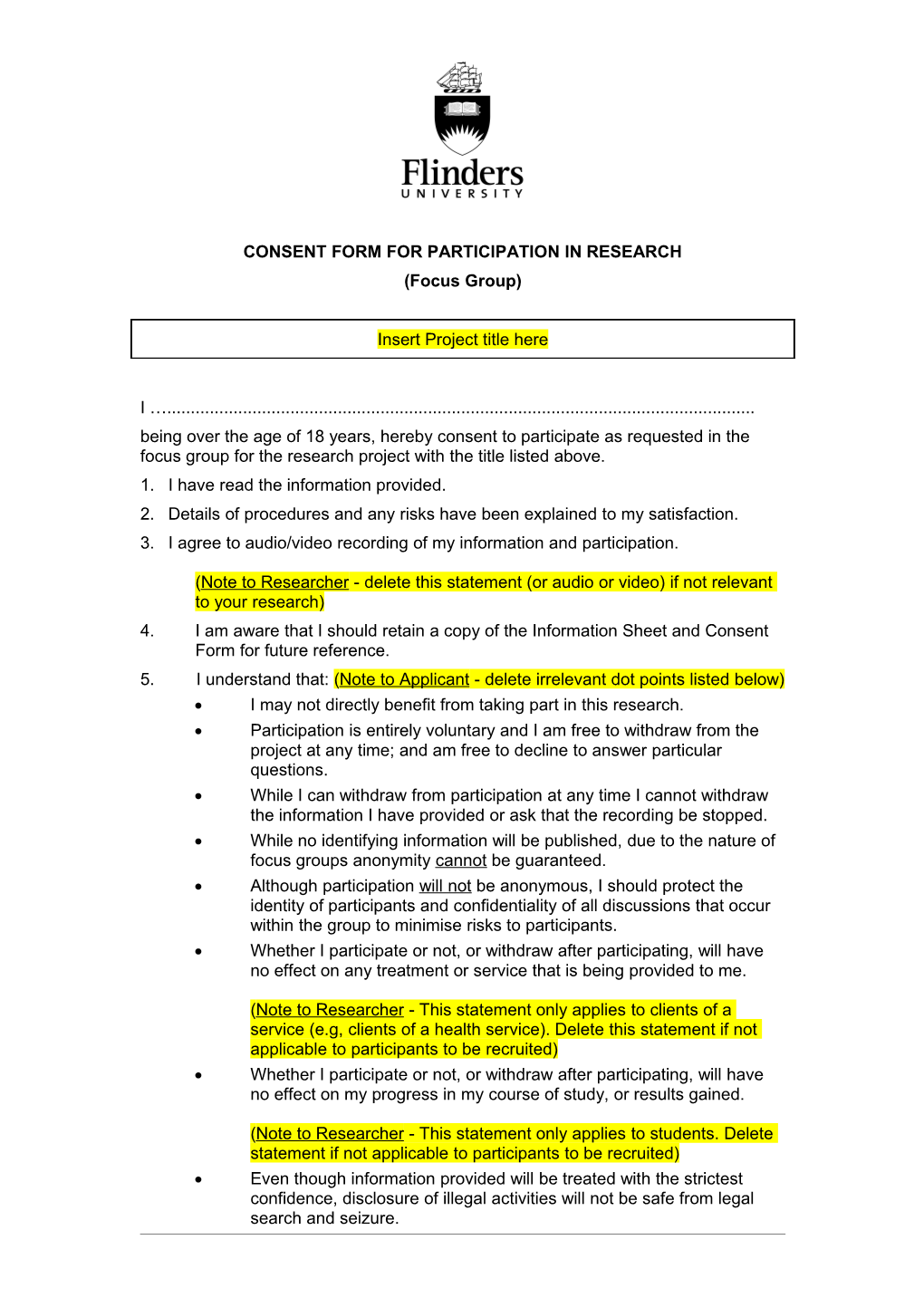 Consent Form for Participation in Research