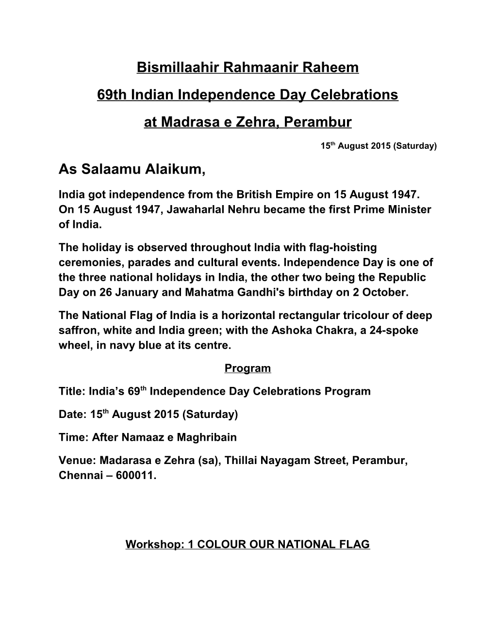 69Th Indian Independence Day Celebrations