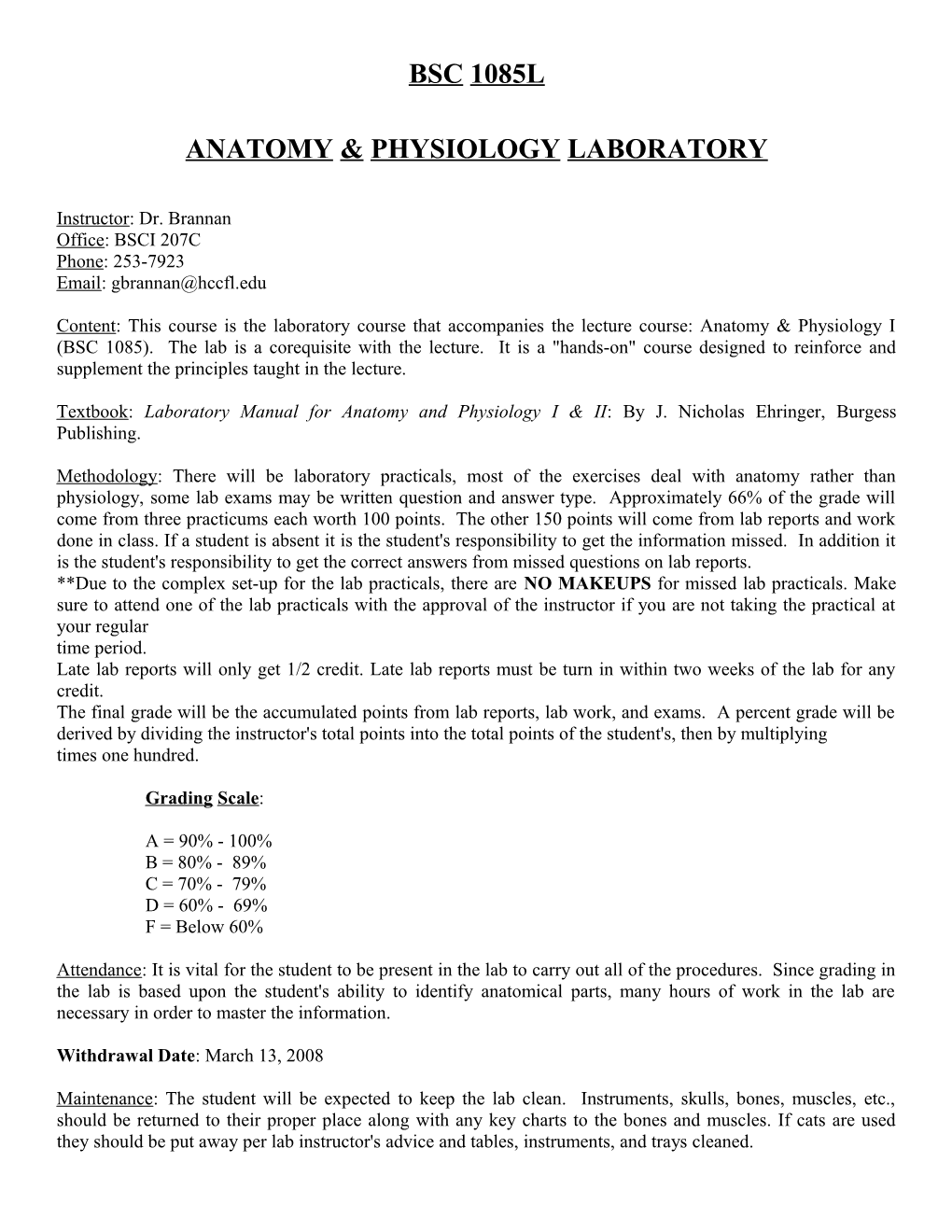 Anatomy Physiology Laboratory