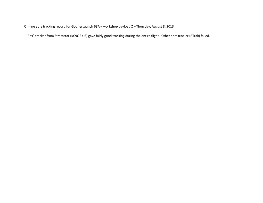 On-Line Aprs Tracking Record for Gopherlaunch 68A Workshop Payload Z Thursday, August 8, 2013