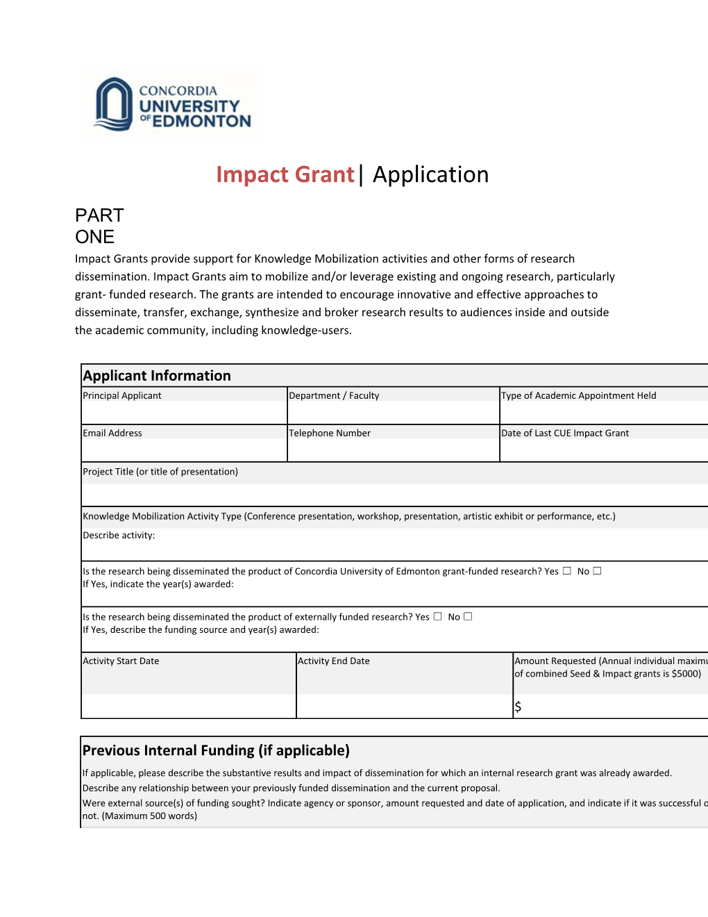 Impact Grant Application