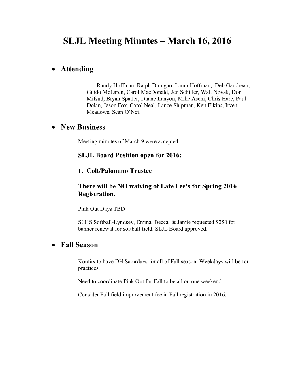 SLJL Meeting Minutes - November 4, 2009