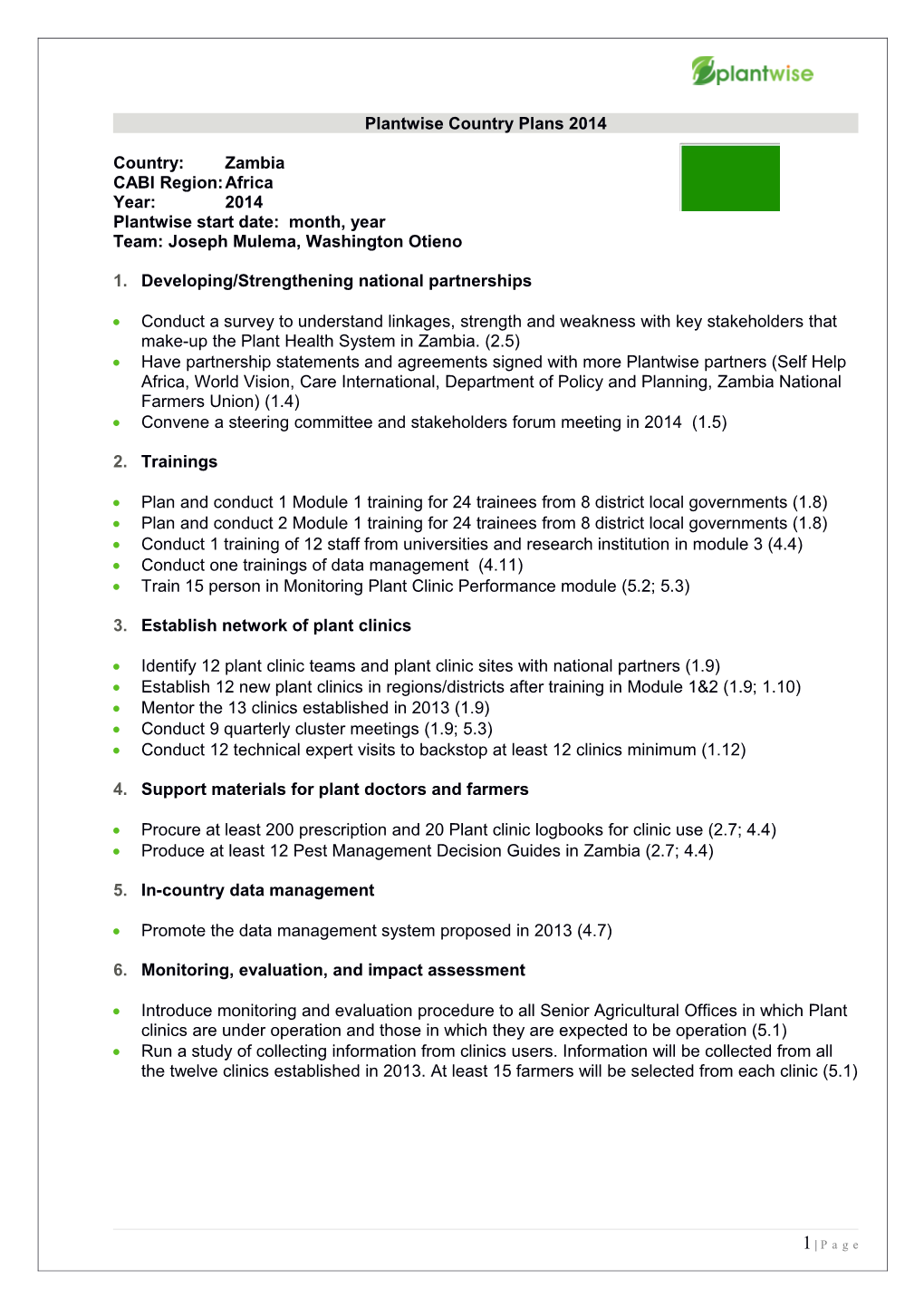 Plantwise Country Plans 2014