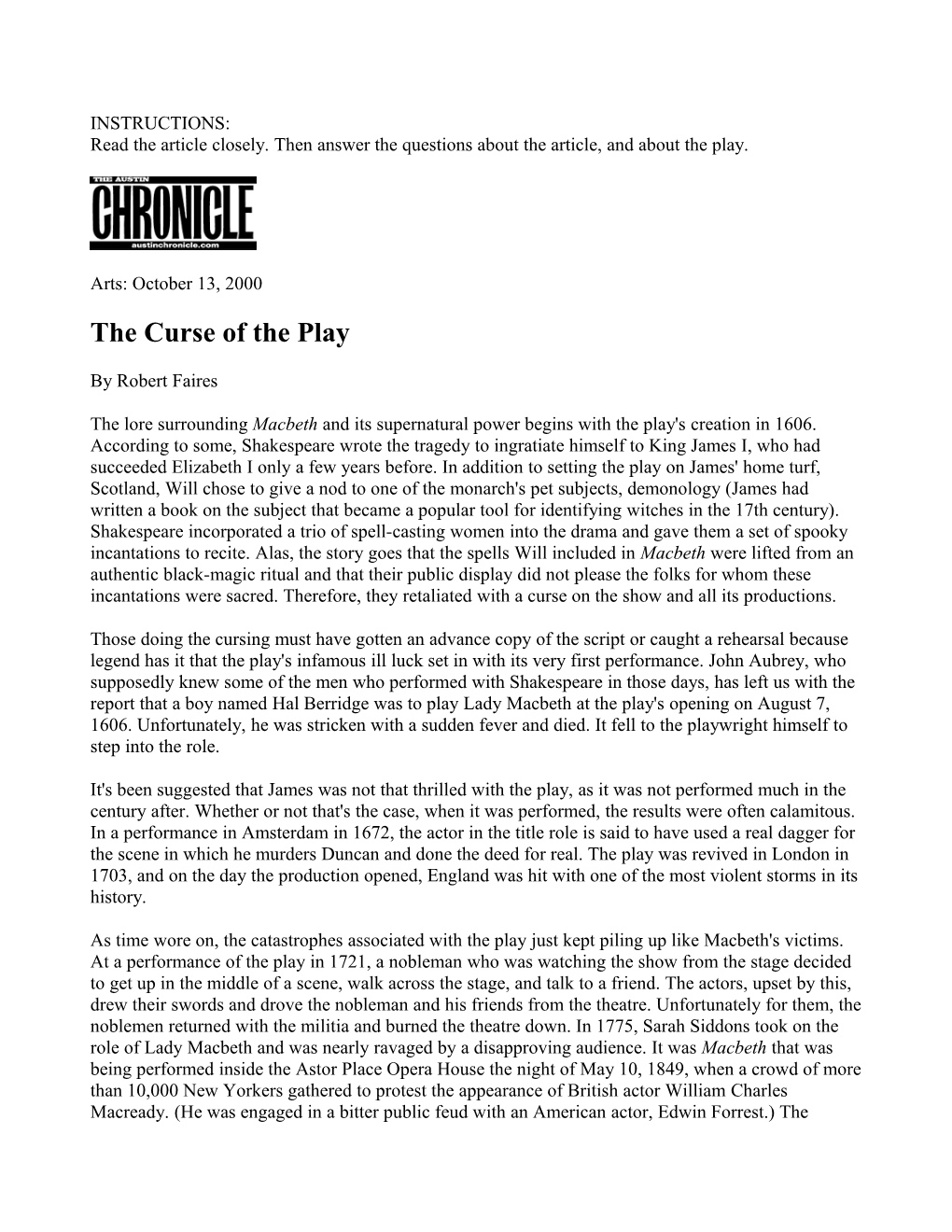 The Curse of the Play