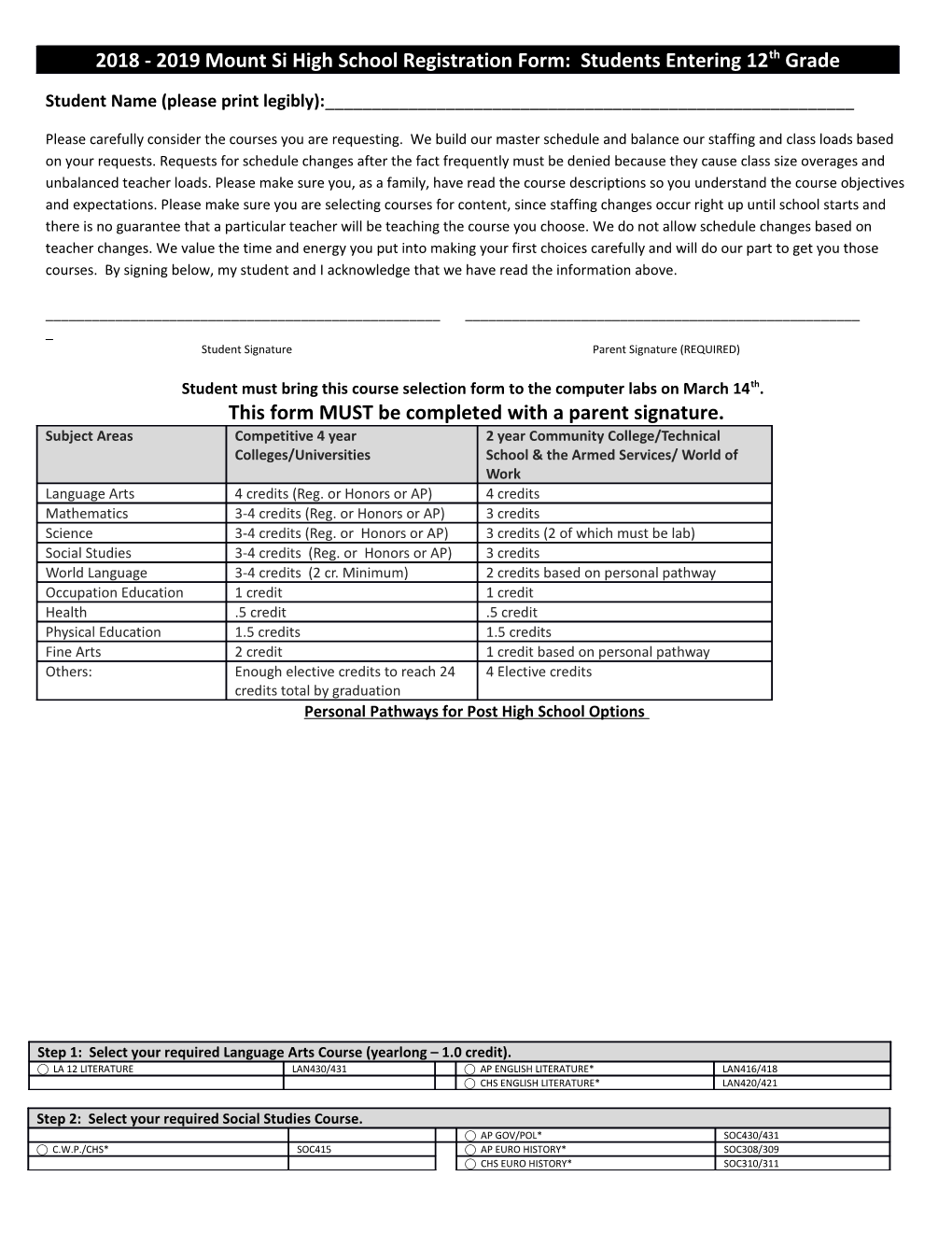 This Form MUST Be Completed with a Parent Signature