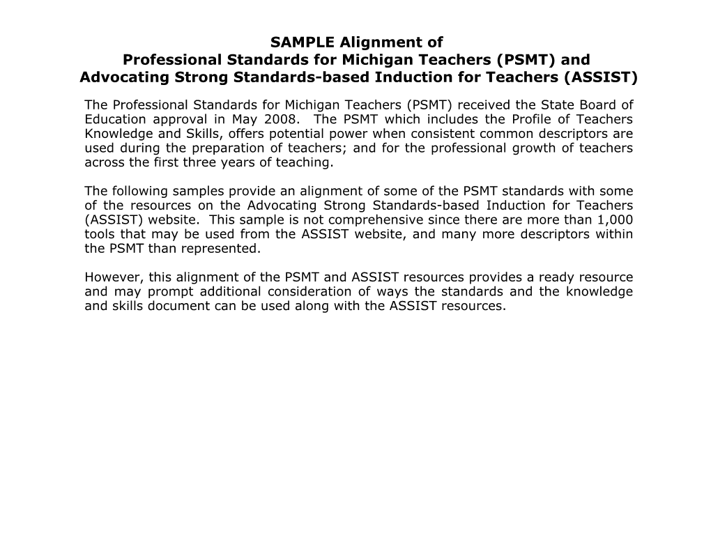 Professional Standards for Michigan Teachers (PSMT) And