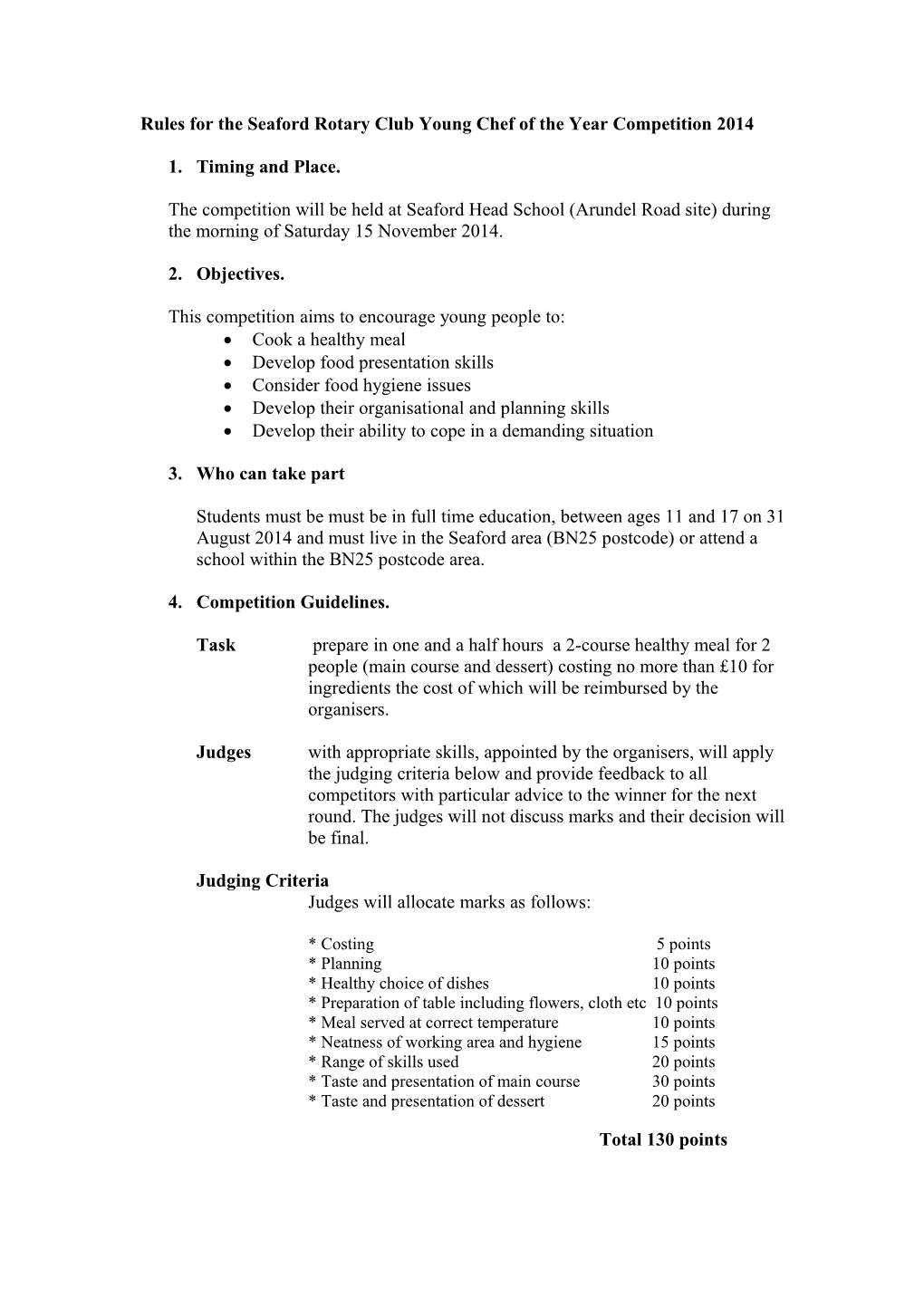 Rules for the Seaford Rotary Club Young Chef of the Year Competition 2012