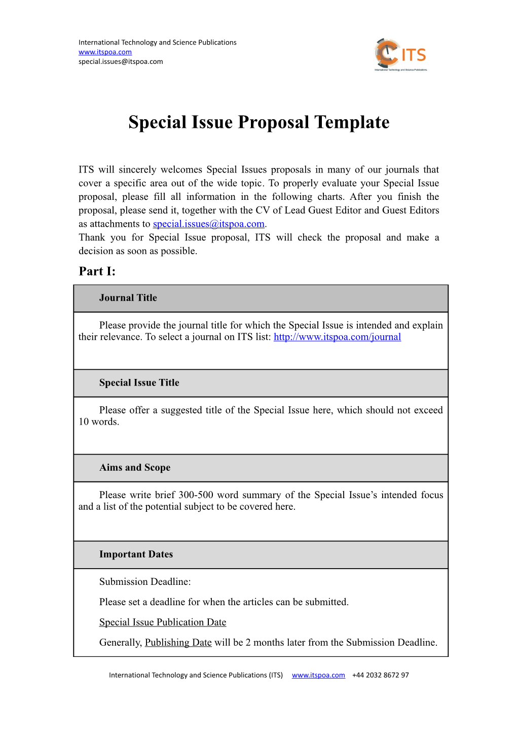 Special Issue Proposal Template