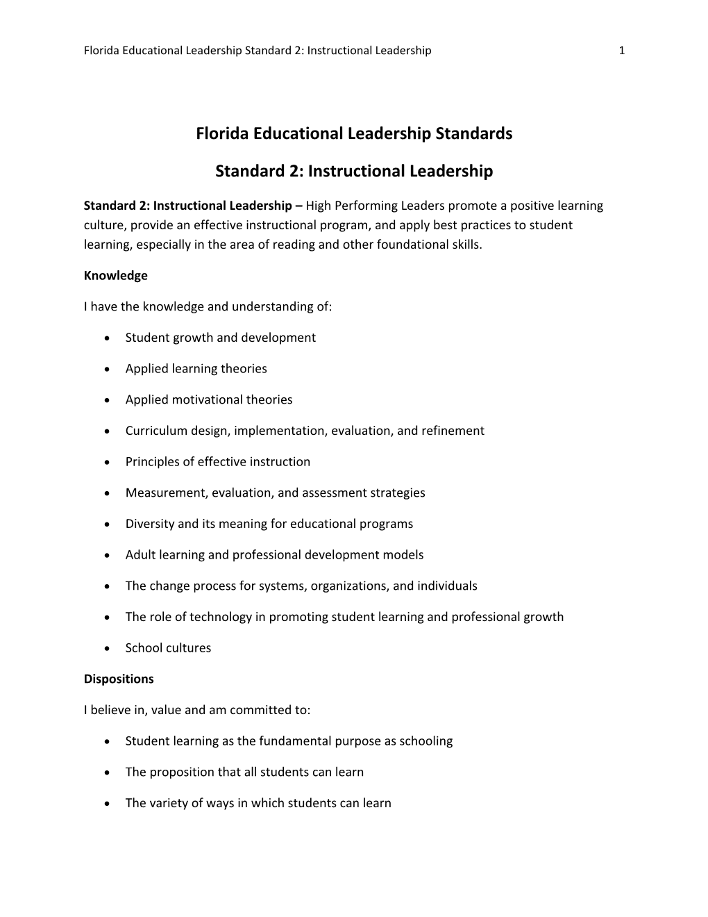 Florida Educational Leadership Standards