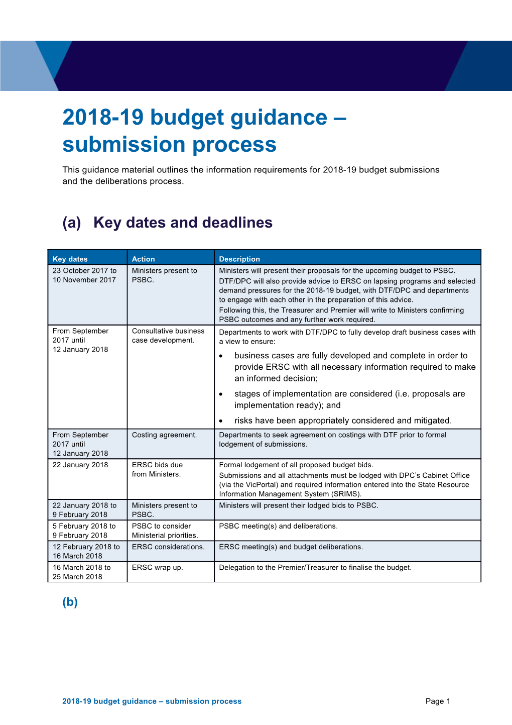 2018-19Budget Guidance Submission Process