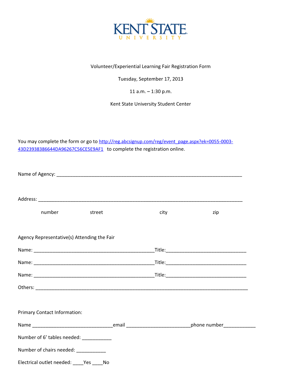 Volunteer/Experiential Learning Fair Registration Form