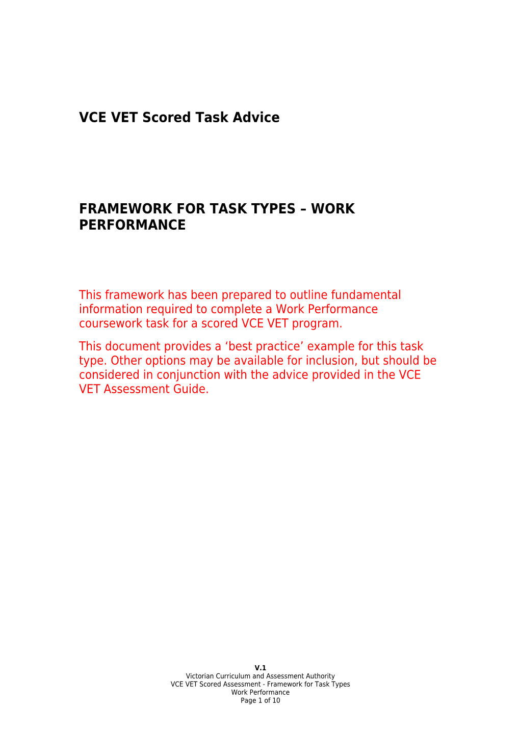 Framework For Task Types – Work Performance