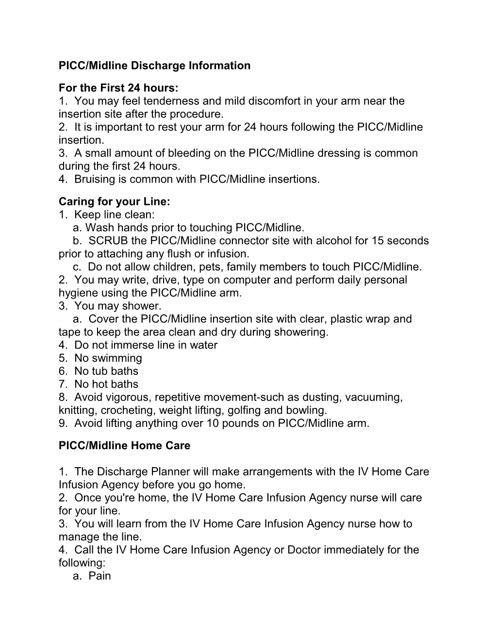 PICC/Midline Discharge Information