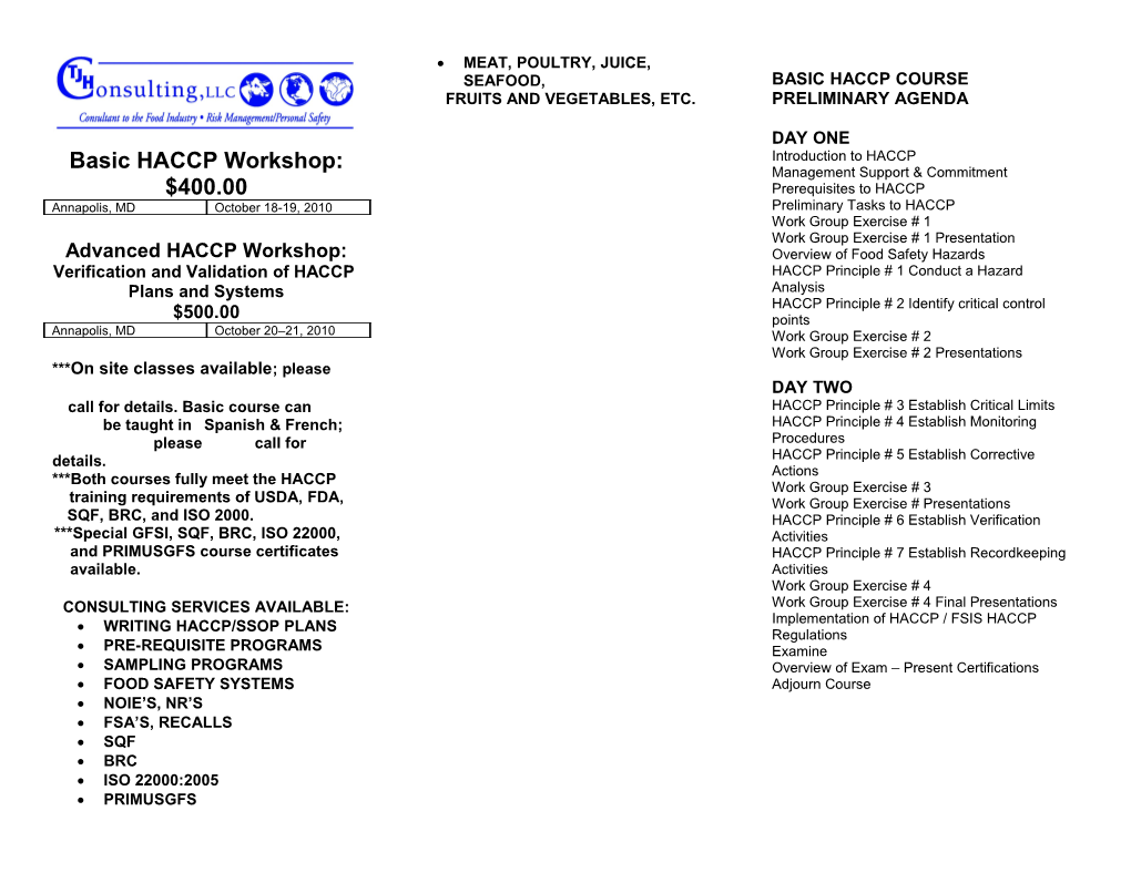 Developing and Implementing HACCP Plans for the Meat Industry