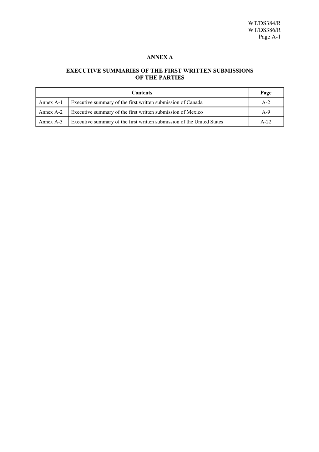 Executive Summaries of the First Written Submissions of the Parties