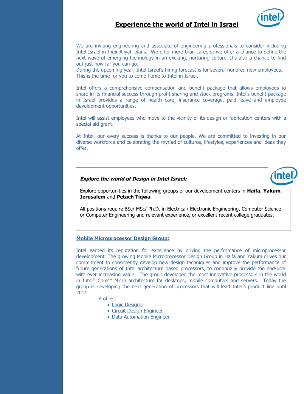 Experience the World of Intel in Israel