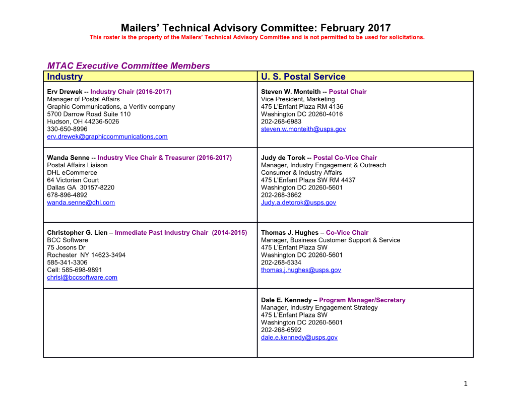 MTAC Executive Committee Members