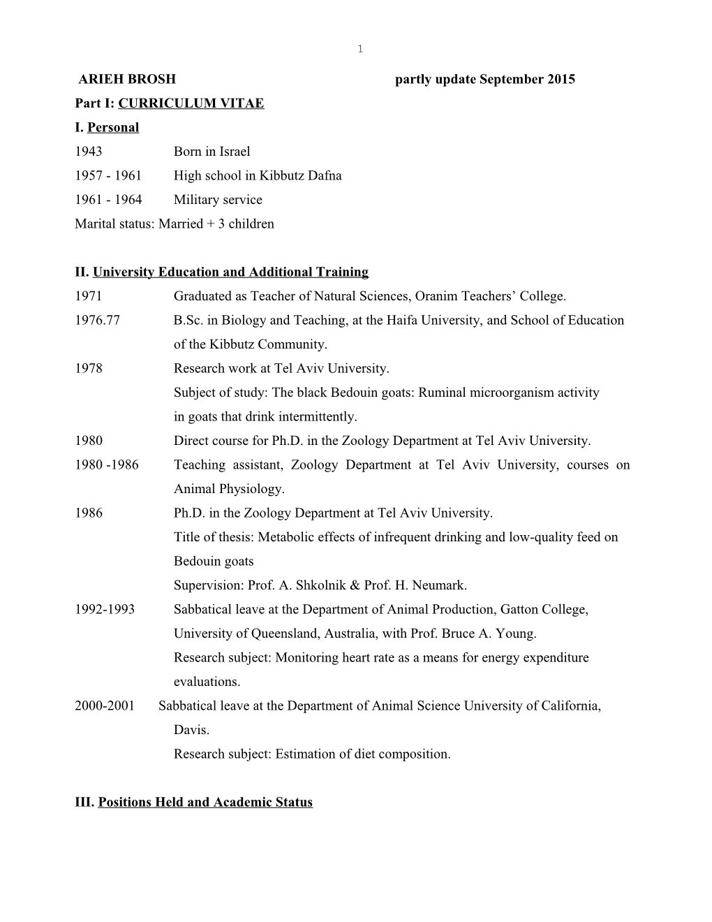 CV and List of Publication Arieh Brosh
