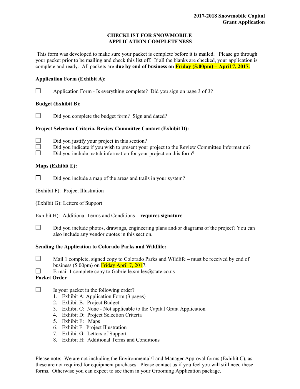 Capital Grant Checklist