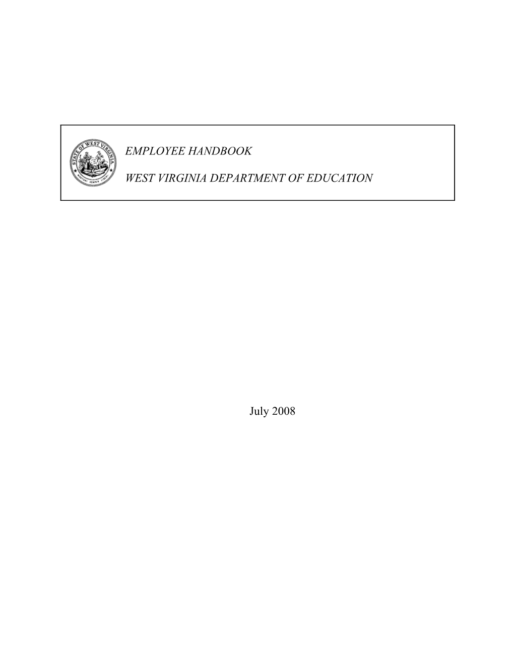 Employee Handbook West Virginia Department of Education