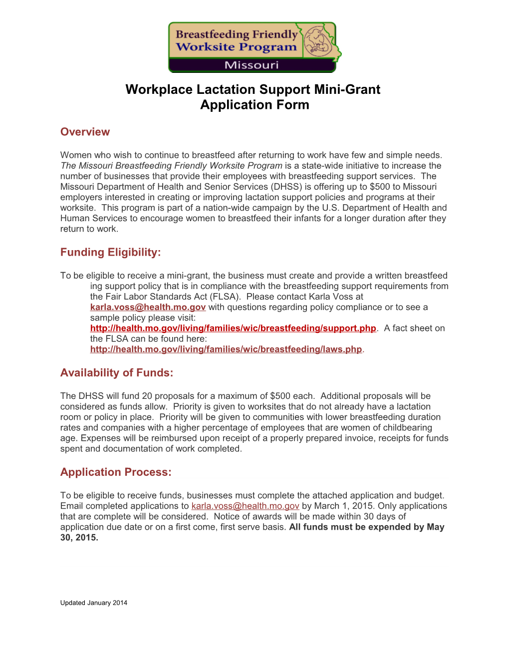 Workplace Lactation Support Mini-Grant