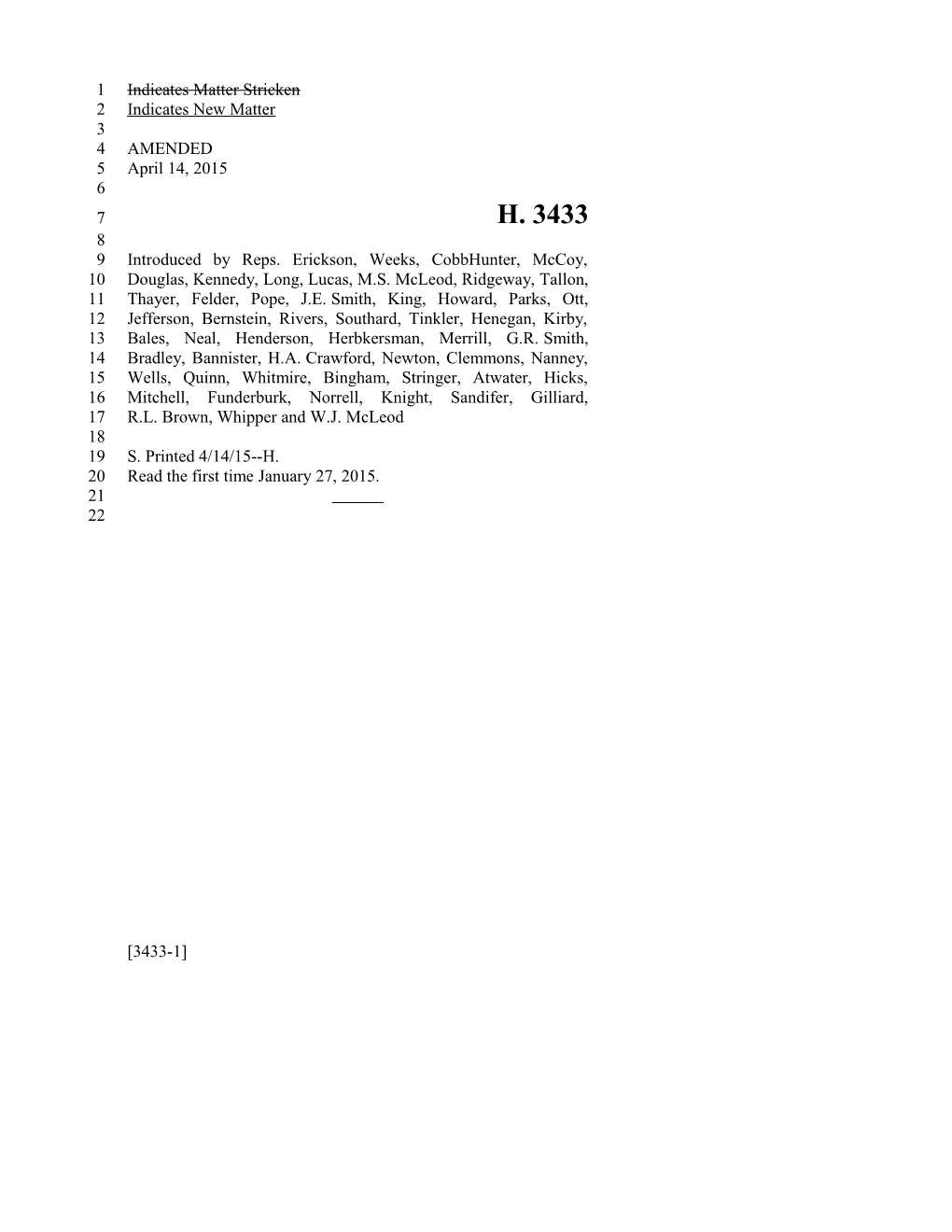 2015-2016 Bill 3433 Text of Previous Version (Apr. 14, 2015) - South Carolina Legislature Online