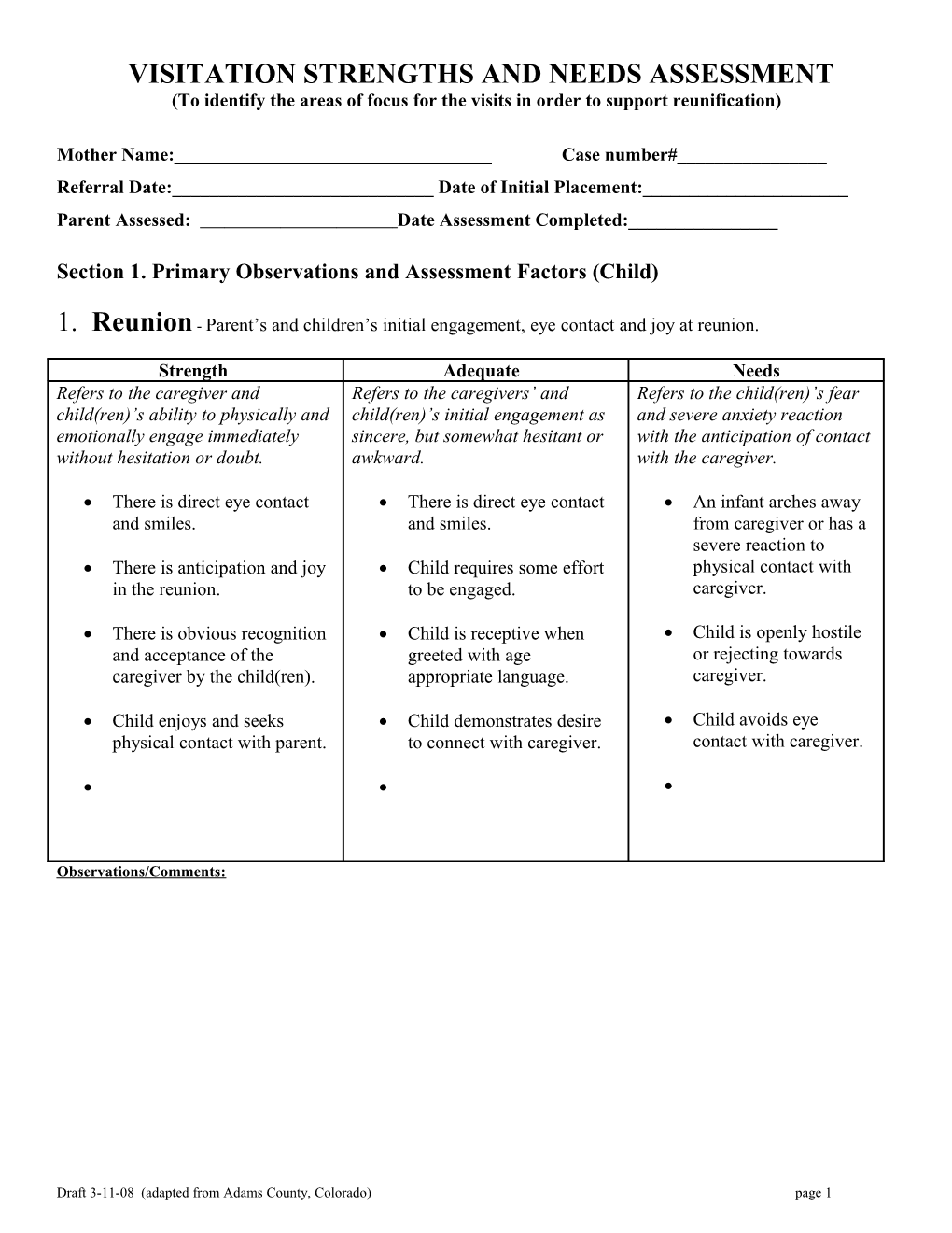 Adams County Department of Social Services Visitation Assessment