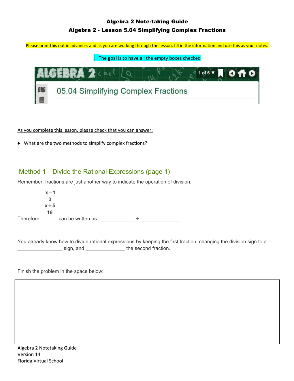 Algebra 2 Note-Taking Guide s1