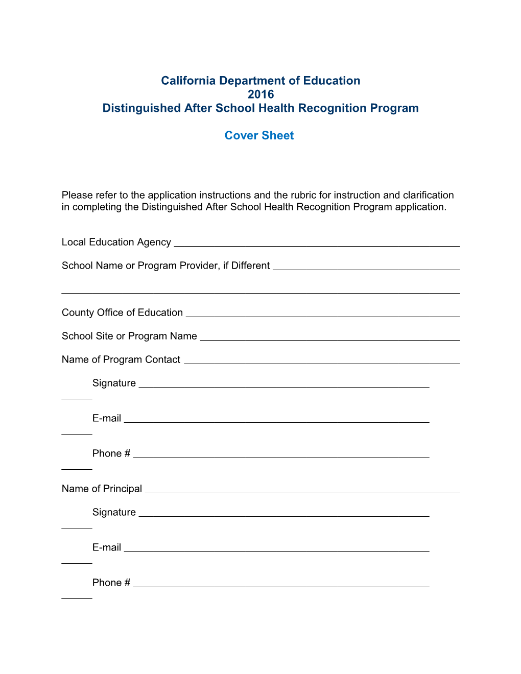 DASH 2016 Award Application - After School Education & Safety Program (CA Dept of Education)