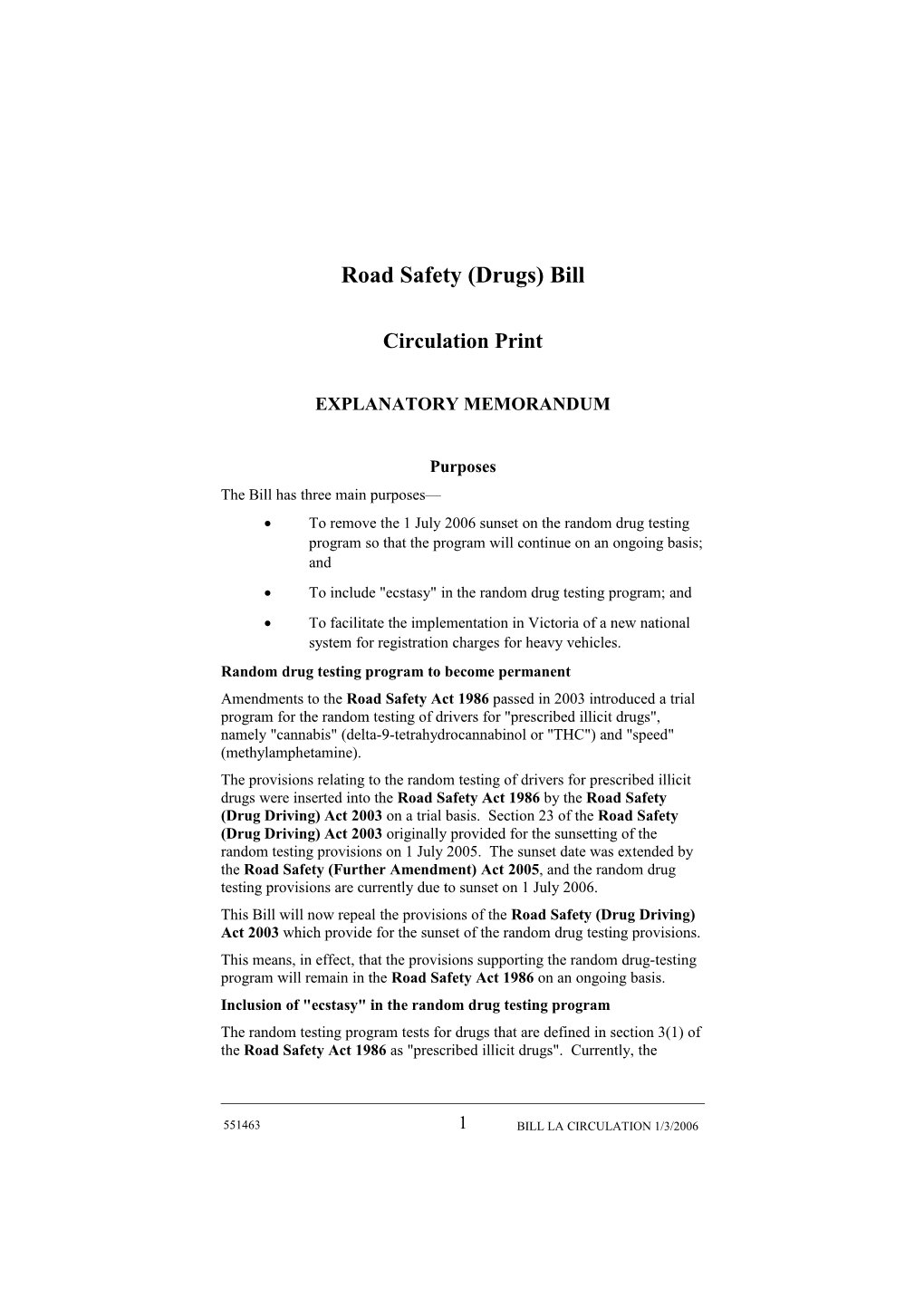 Road Safety (Drugs) Bill