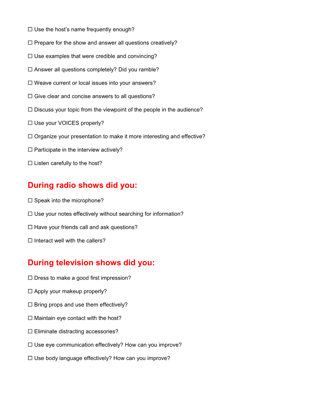 Checklist for Media Appearances