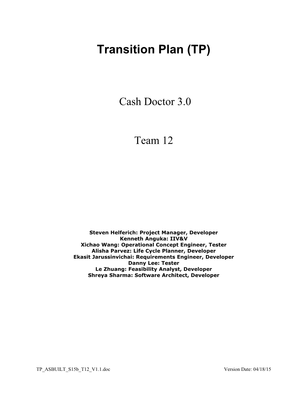 Transition Plan (TP) s1