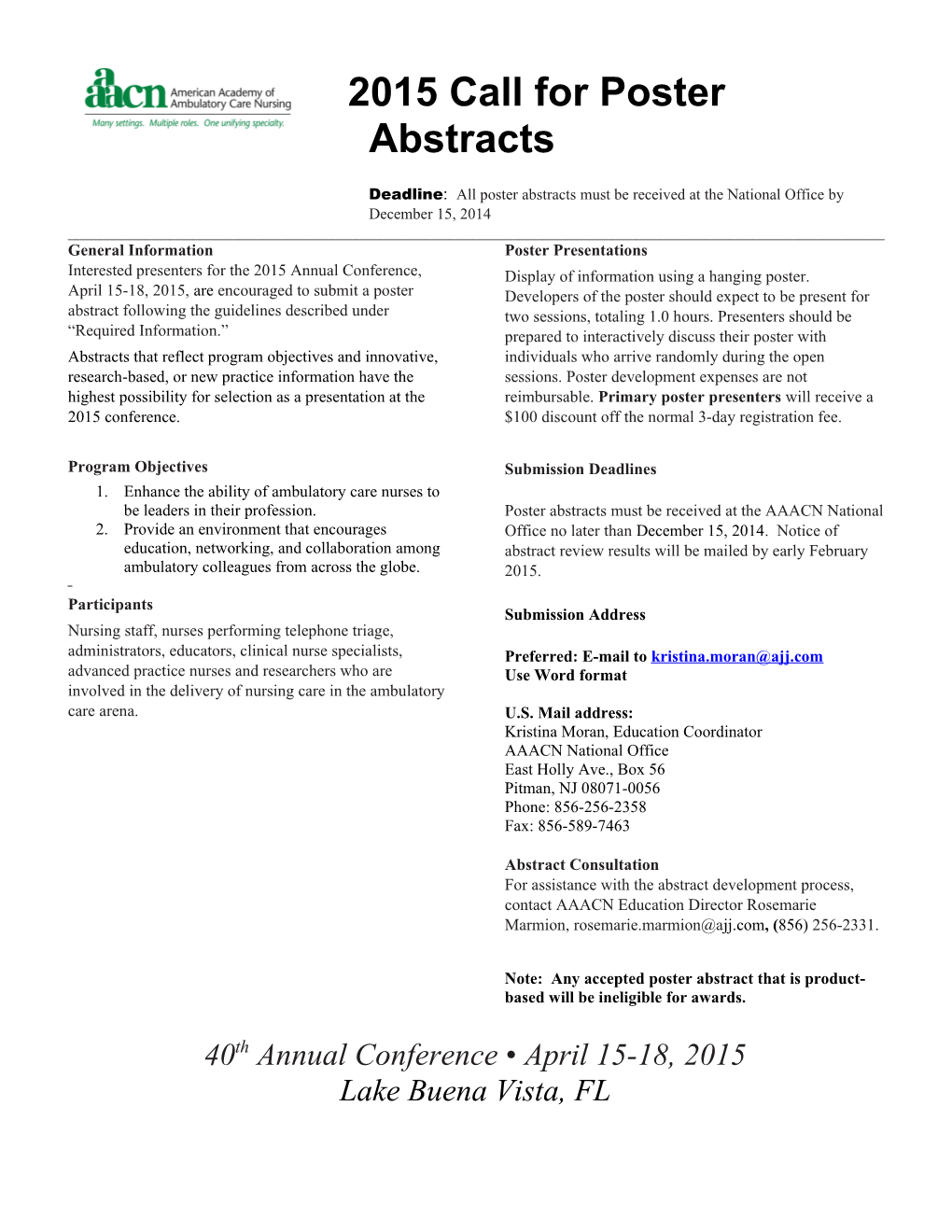 2015 Call for Poster Abstracts