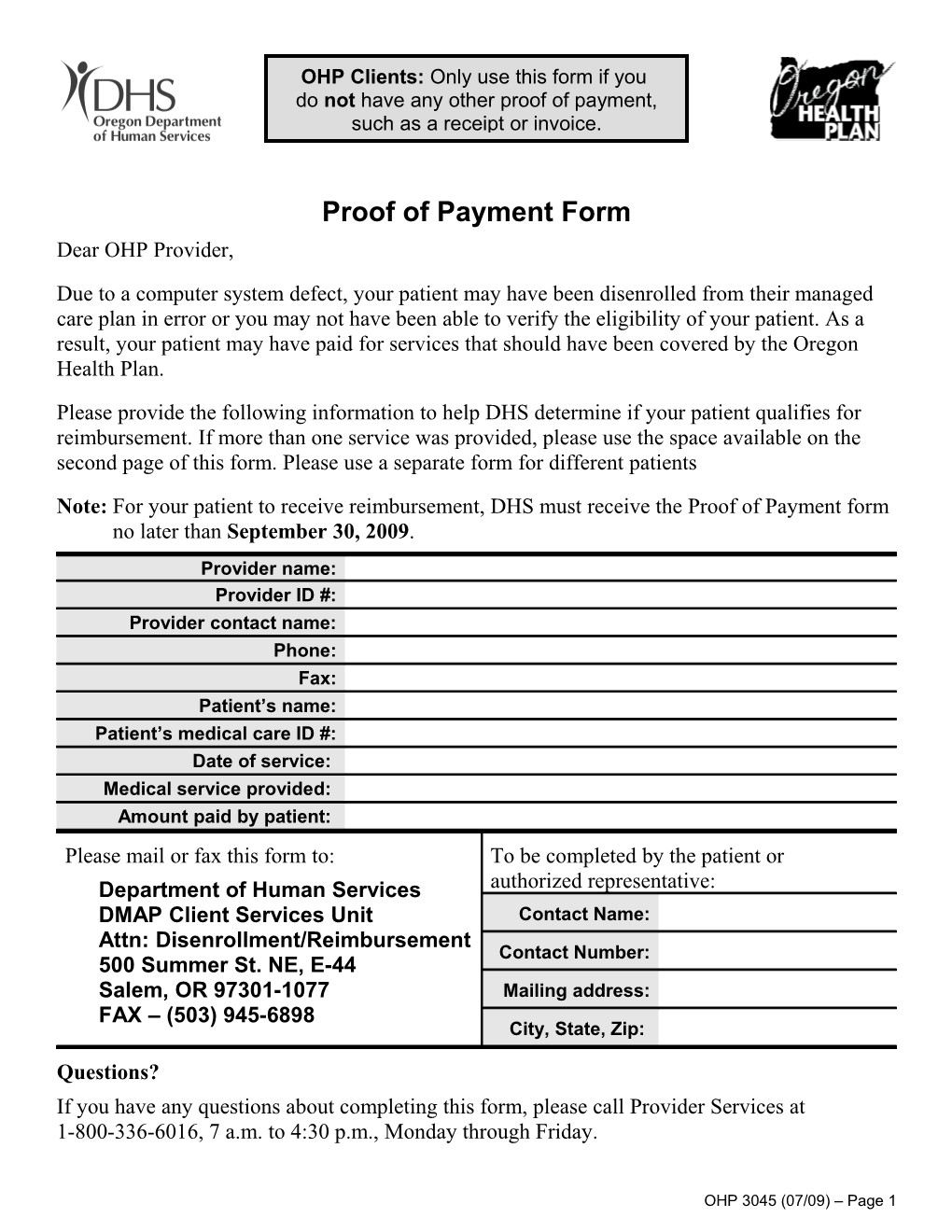 Proof of Payment Form