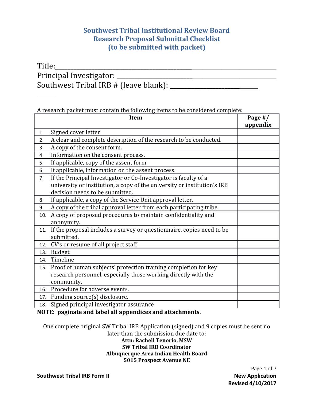 Southwest Tribal Institutional Review Board