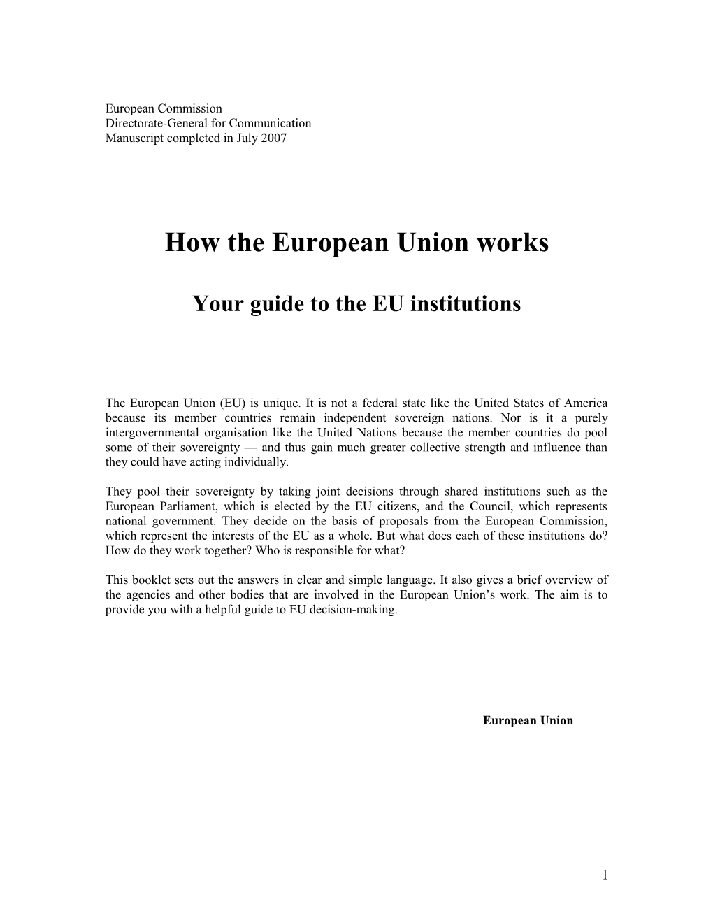 How the European Union Works -Your Guide to the EU Institutions